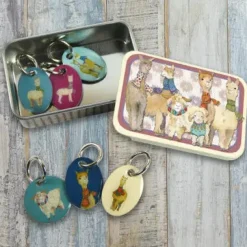 Emma Ball Alpaca and Friends Set of 6 Stitch Markers in a Pocket Tin