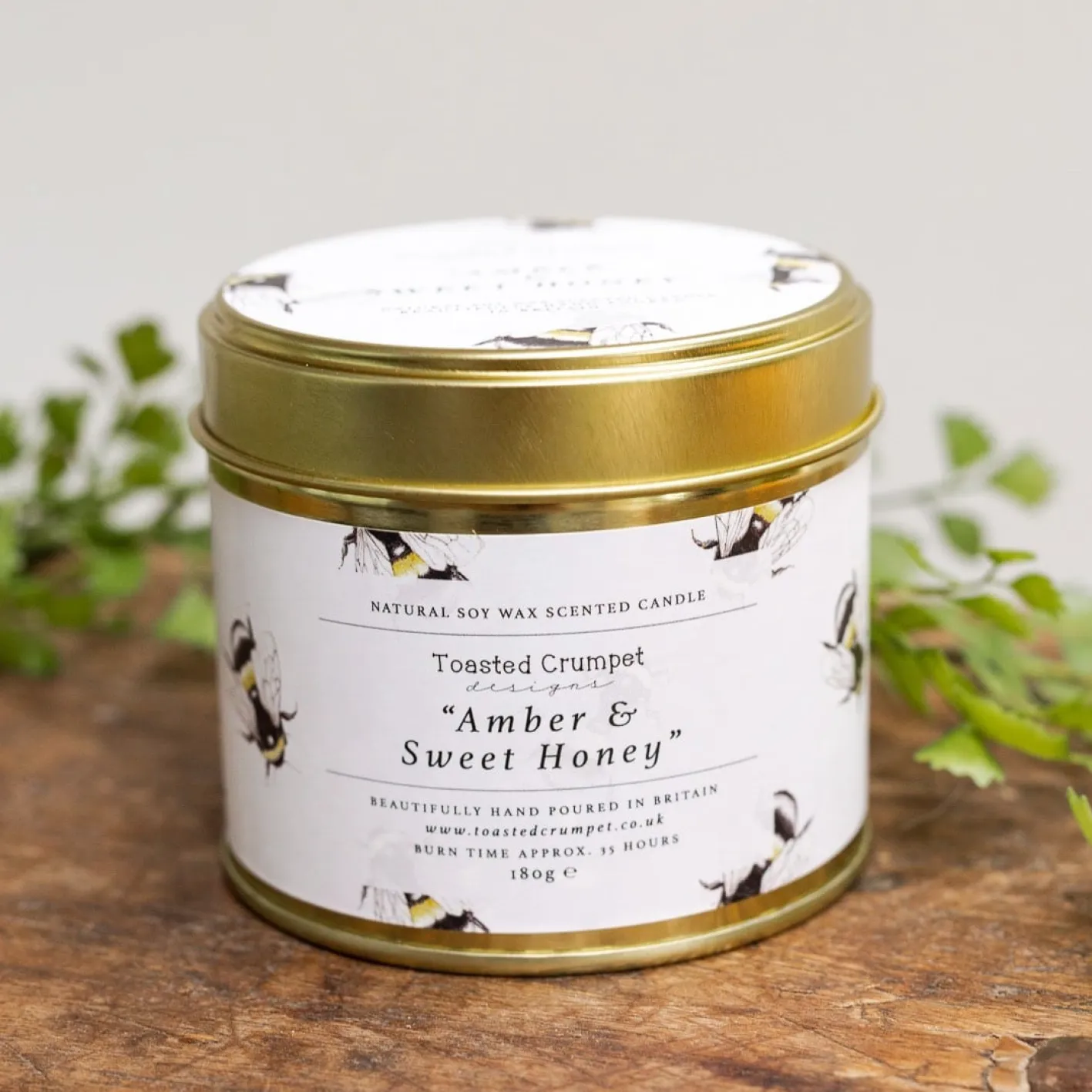 Toasted Crumpet Amber & Sweet Honey Candle in a Matt Gold Tin