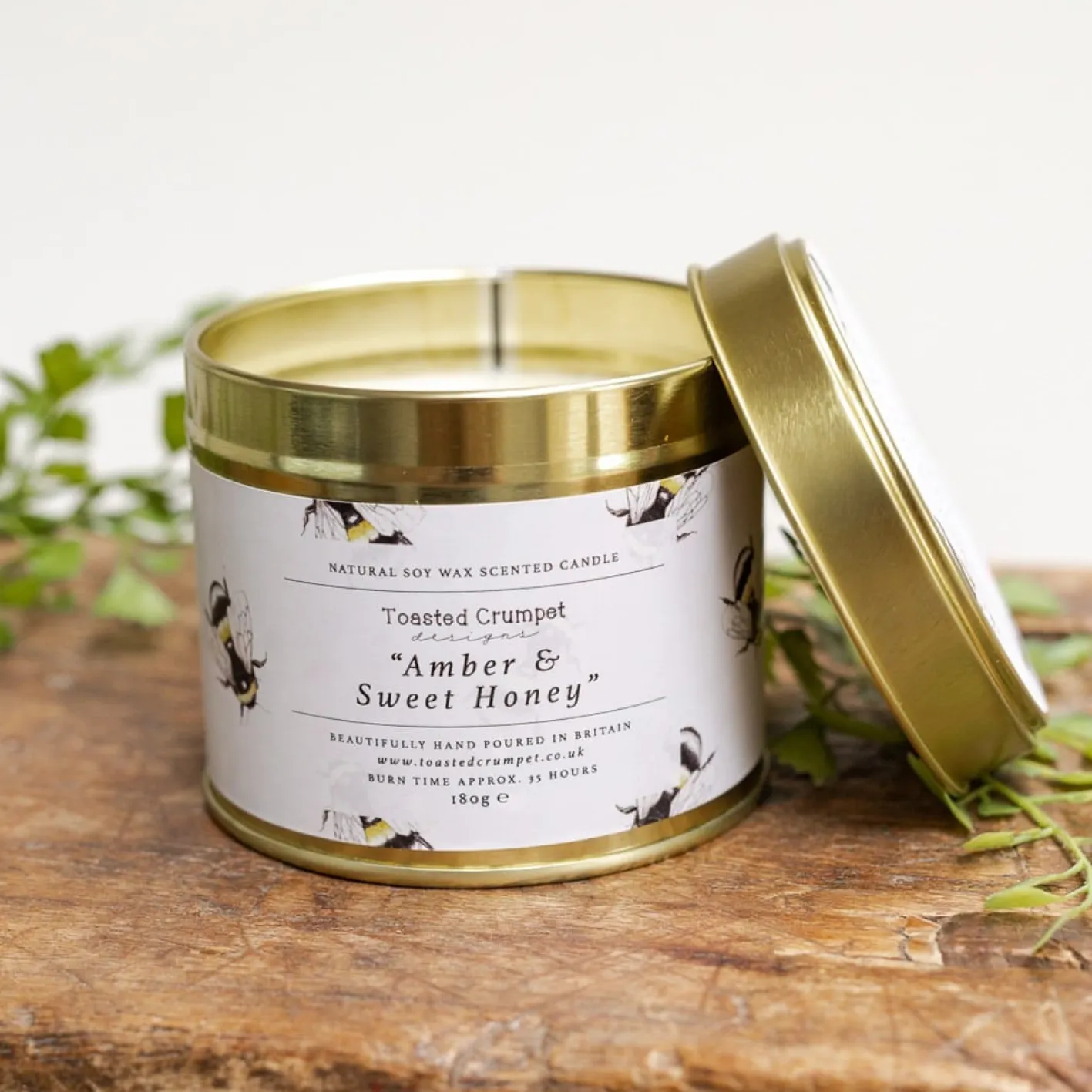 Toasted Crumpet Amber & Sweet Honey Candle in a Matt Gold Tin