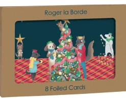 Roger La Borde Animals Dressing Tree Gold Foil Christmas Petite Card Pack