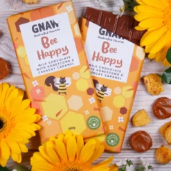 Gnaw Chocolate Bee Happy Milk Chocolate with Honeycomb & Crunchy Caramel Chocolate Bar