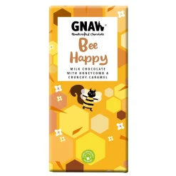 Gnaw Chocolate Bee Happy Milk Chocolate with Honeycomb & Crunchy Caramel Chocolate Bar