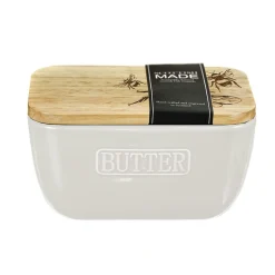 Selbrae Bee Oak & Ceramic White Butter Dish