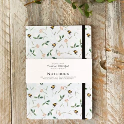 Toasted Crumpet Bees on Duck Egg Blue A5 Lined Notebook