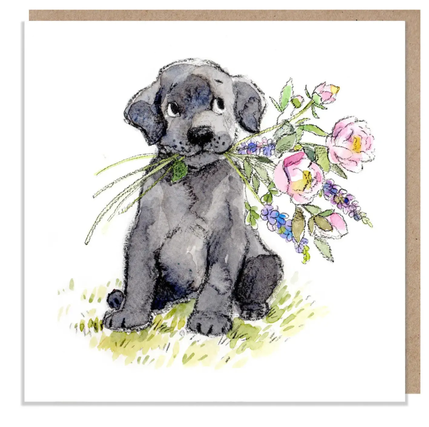 Paper Shed Design Black Labrador with Flowers Greetings Card