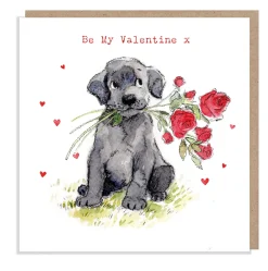 Paper Shed Design Black Labrador with Flowers "Be My Valentine" Greetings Card