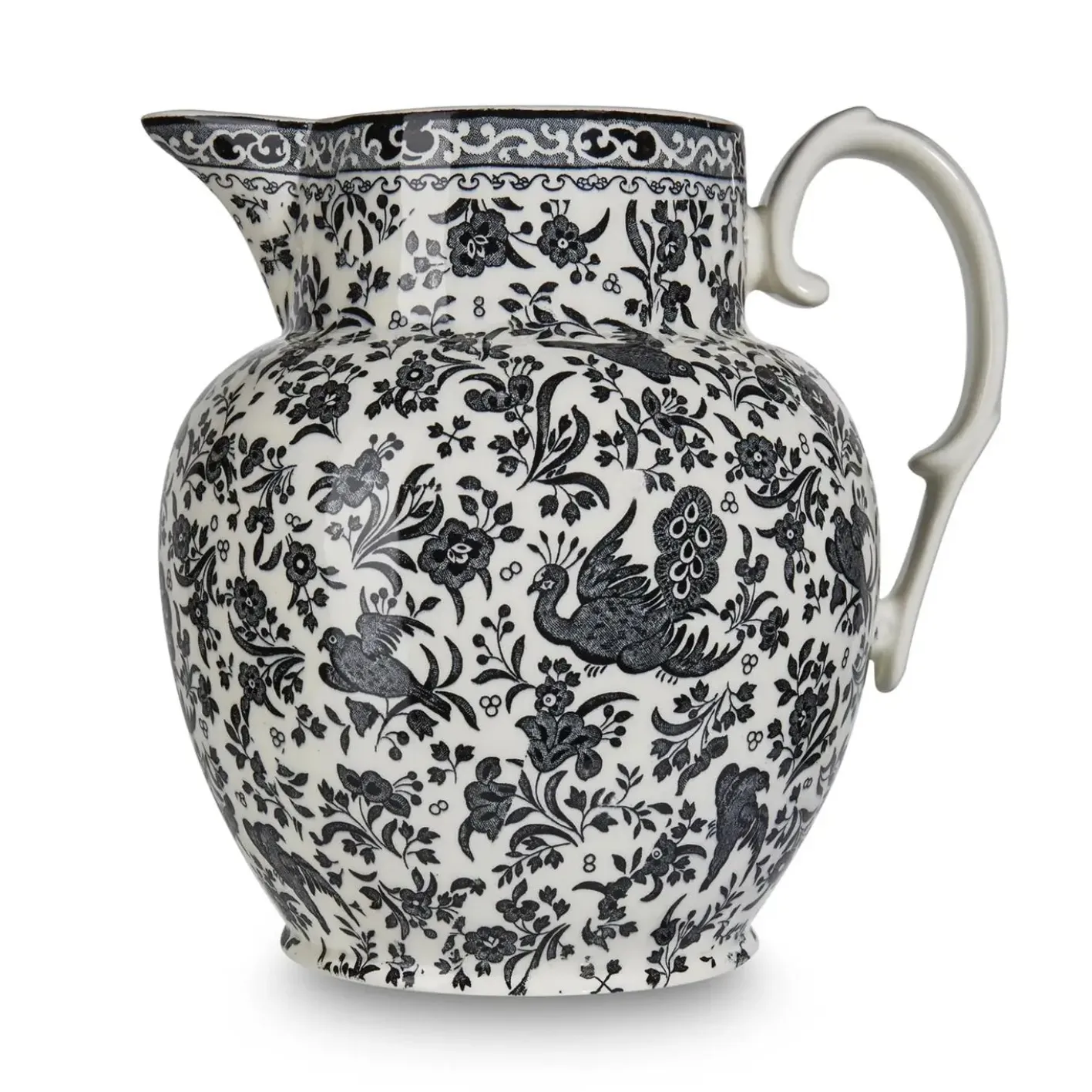 Burleigh Black Regal Peacock Etruscan Large Jug