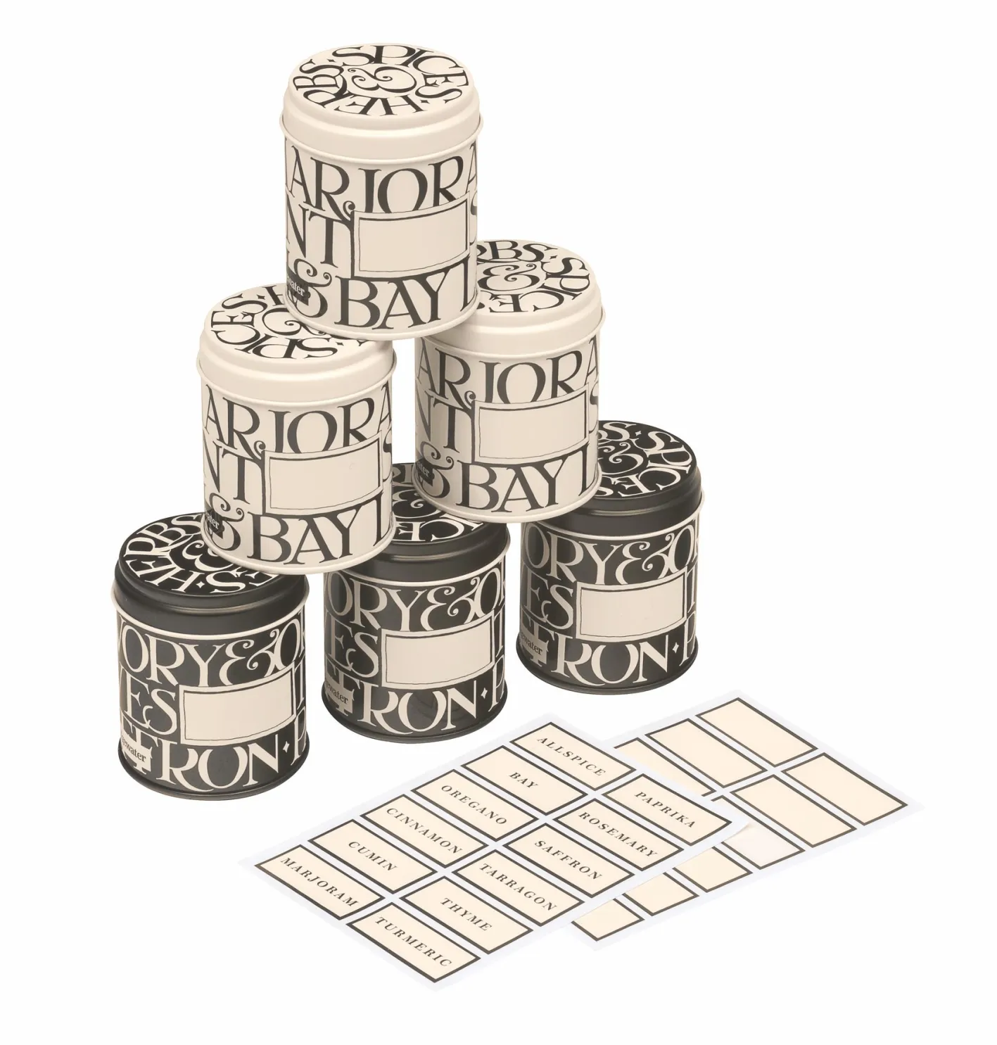 Emma Bridgewater Black Toast Set of 6 Herb/Spice Tins