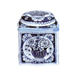 Elite Tins Blue & White Dome Lid Wavy Caddy
