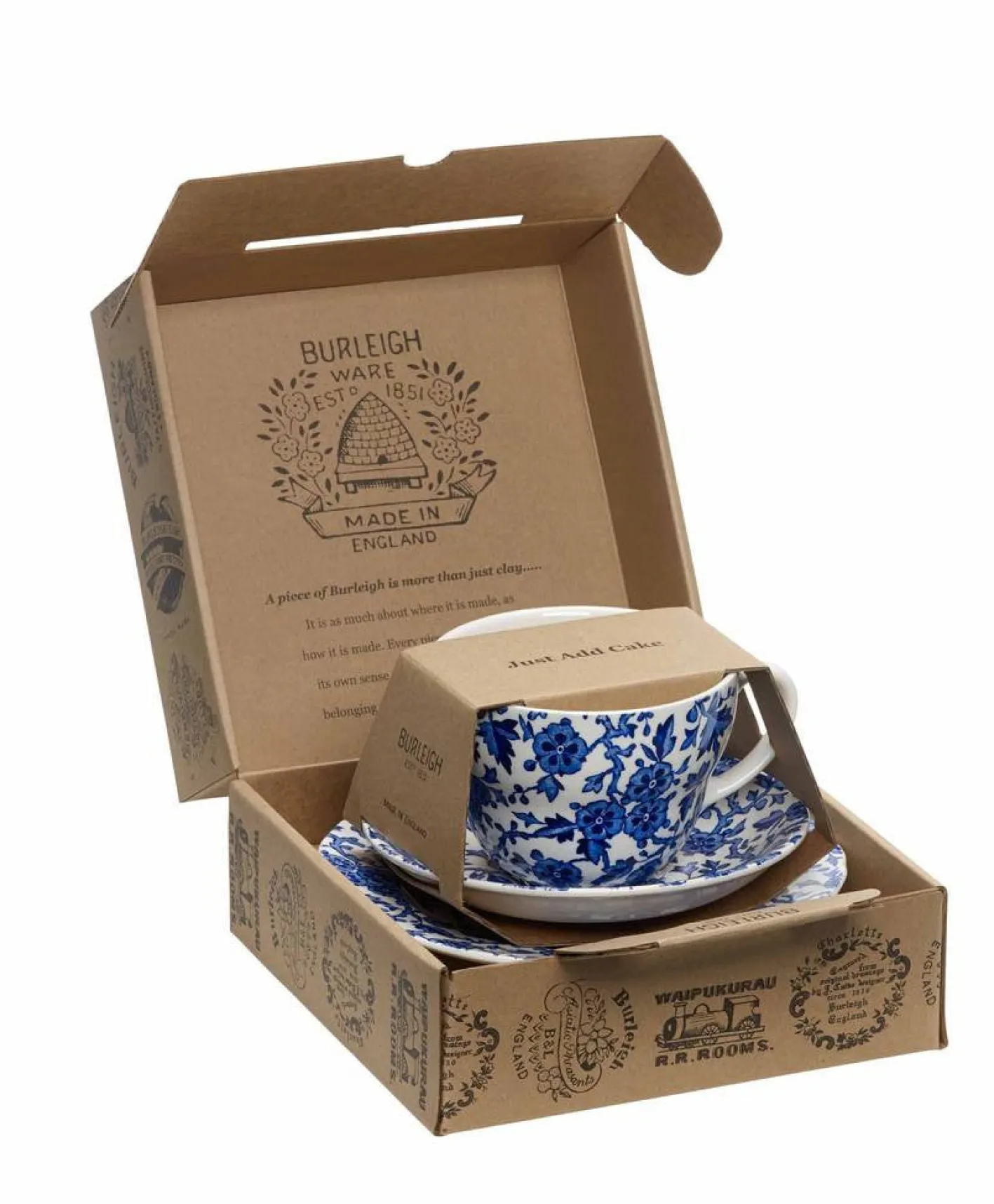 Burleigh Blue Arden Breakfast Cup and Saucer 3 PC Boxed Set