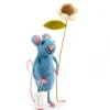 Sew Heart Felt Blue Mouse Holding A Flower
