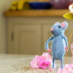 Sew Heart Felt Blue Mouse Holding A Flower