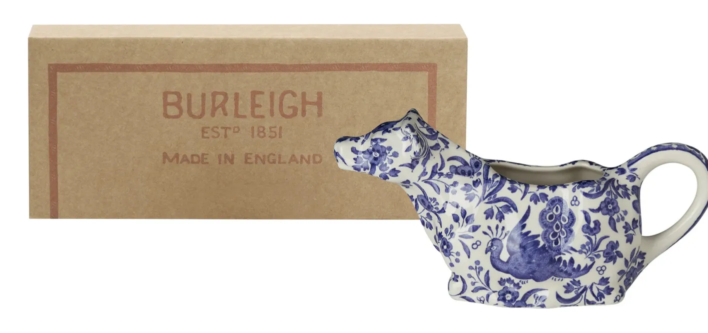 Burleigh Blue Regal Peacock Cow Creamer Boxed