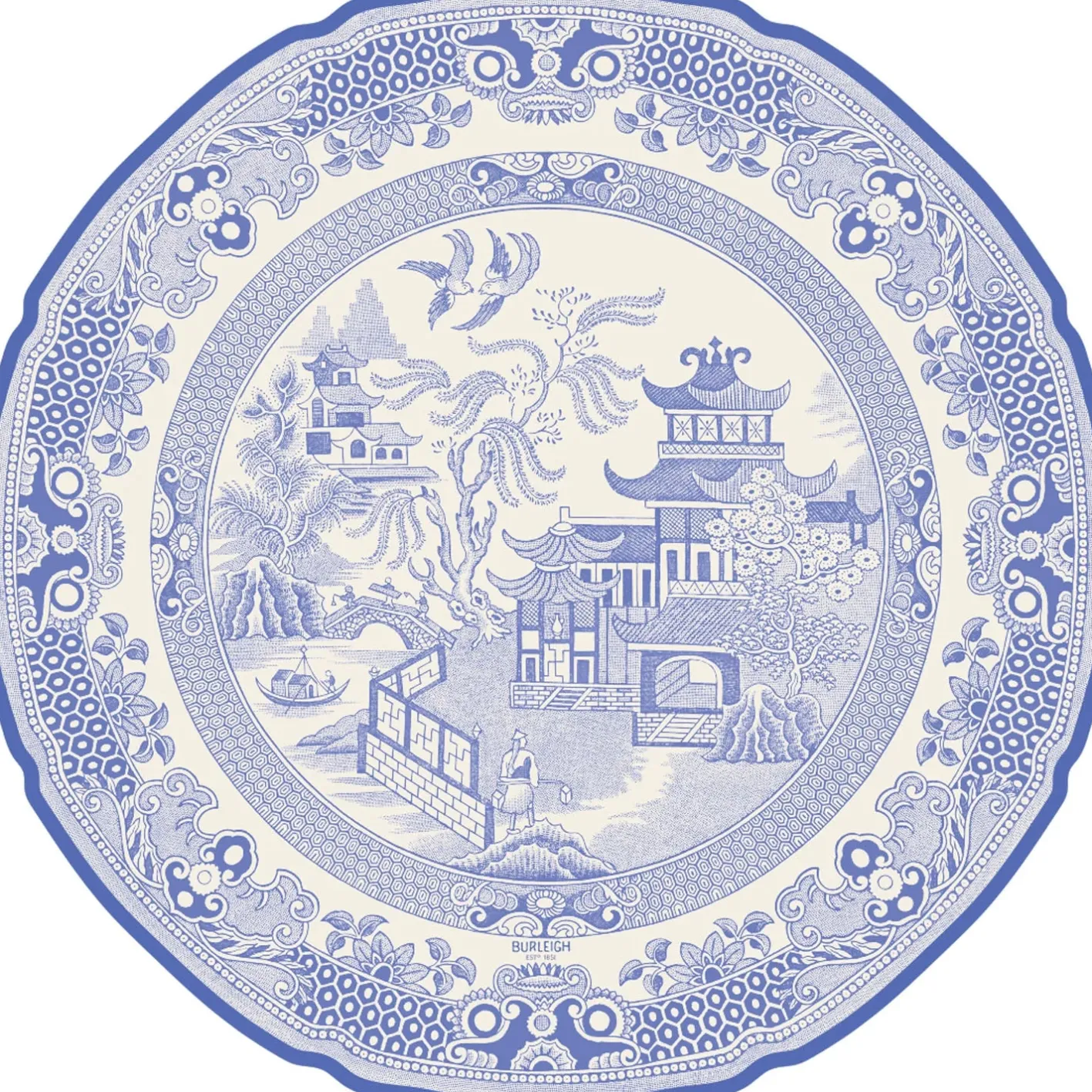 Burleigh Blue Willow 12 Die-Cut Paper Placemats