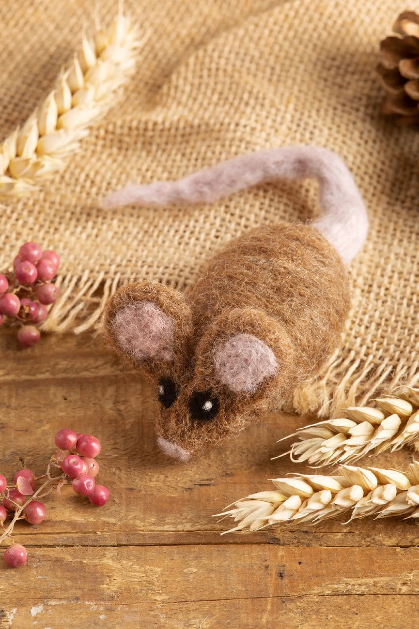Hawthorn Handmade Brown Mouse Brooch Felting Kit