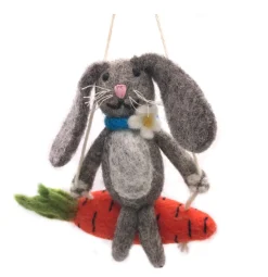 Amica Felt Bunny on a Carrot Swing  Felt Decoration