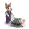 Amica Felt Bunny with Babies in Wheelbarrow Felt Decoration