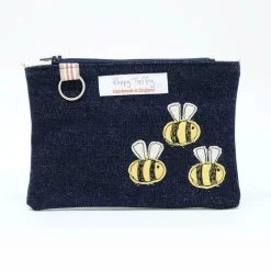 Poppy Treffry Busy Bee Flat Embroidered Zip Purse with Keyring