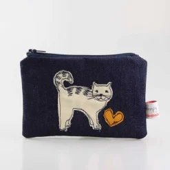 Poppy Treffry Cat Embroidered Flat Coin Purse