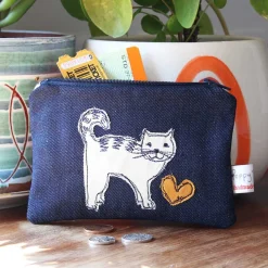 Poppy Treffry Cat Embroidered Flat Coin Purse