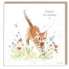 Paper Shed Design Cat Jumping through Flowers "Happy Birthday" Greetings Card