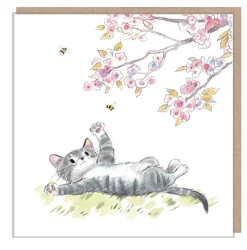 Paper Shed Design Cat Under Blossom Tree Greetings Card