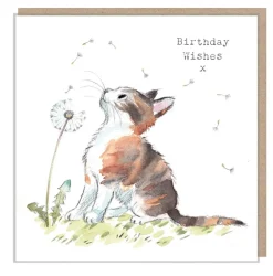 Paper Shed Design Cat with Dandelion "Birthday Wishes" Greetings Card