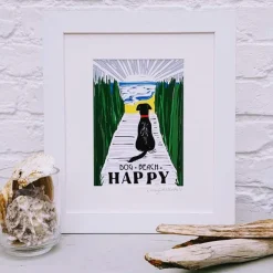 Lucky Lobster Chocolate Dog + Beach = Happy Print Framed