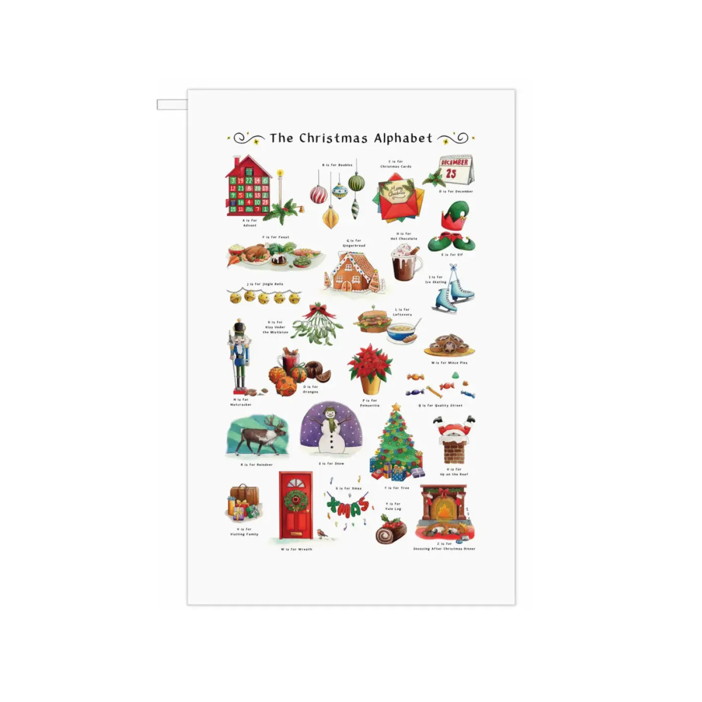 Yeti Christmas Alphabet Tea Towel
