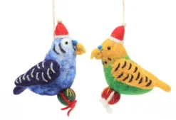 Amica Felt Christmas Budgie with a Present Felt Decoration