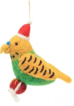 Amica Felt Christmas Budgie with a Present Felt Decoration