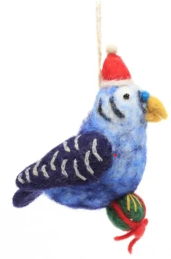 Amica Felt Christmas Budgie with a Present Felt Decoration
