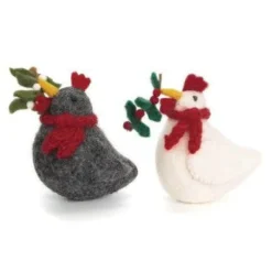 Amica Felt Christmas Chickens with Mistletoe & Holly Sprigs Felt Decoration