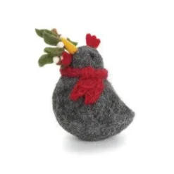 Amica Felt Christmas Chickens with Mistletoe & Holly Sprigs Felt Decoration