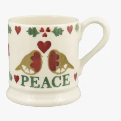 Emma Bridgewater Christmas Joy 'Peace and Love' Robins Set of 2 Half Pint Mugs 2023