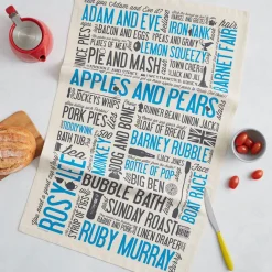 Victoria Eggs Cockney Rhyming Slang Tea Towel