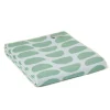 Tweedmill Textiles Ltd Cotton Throw Halfmoon Green with Light Blue and Blanket Stitch