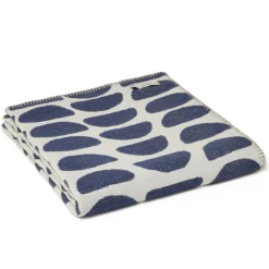 Tweedmill Textiles Ltd Cotton Throw Halfmoon Navy with Light Grey and Blanket Stitch