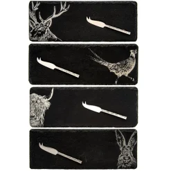 Selbrae Country Animals Mini Cheese Board and Knife Set of 4