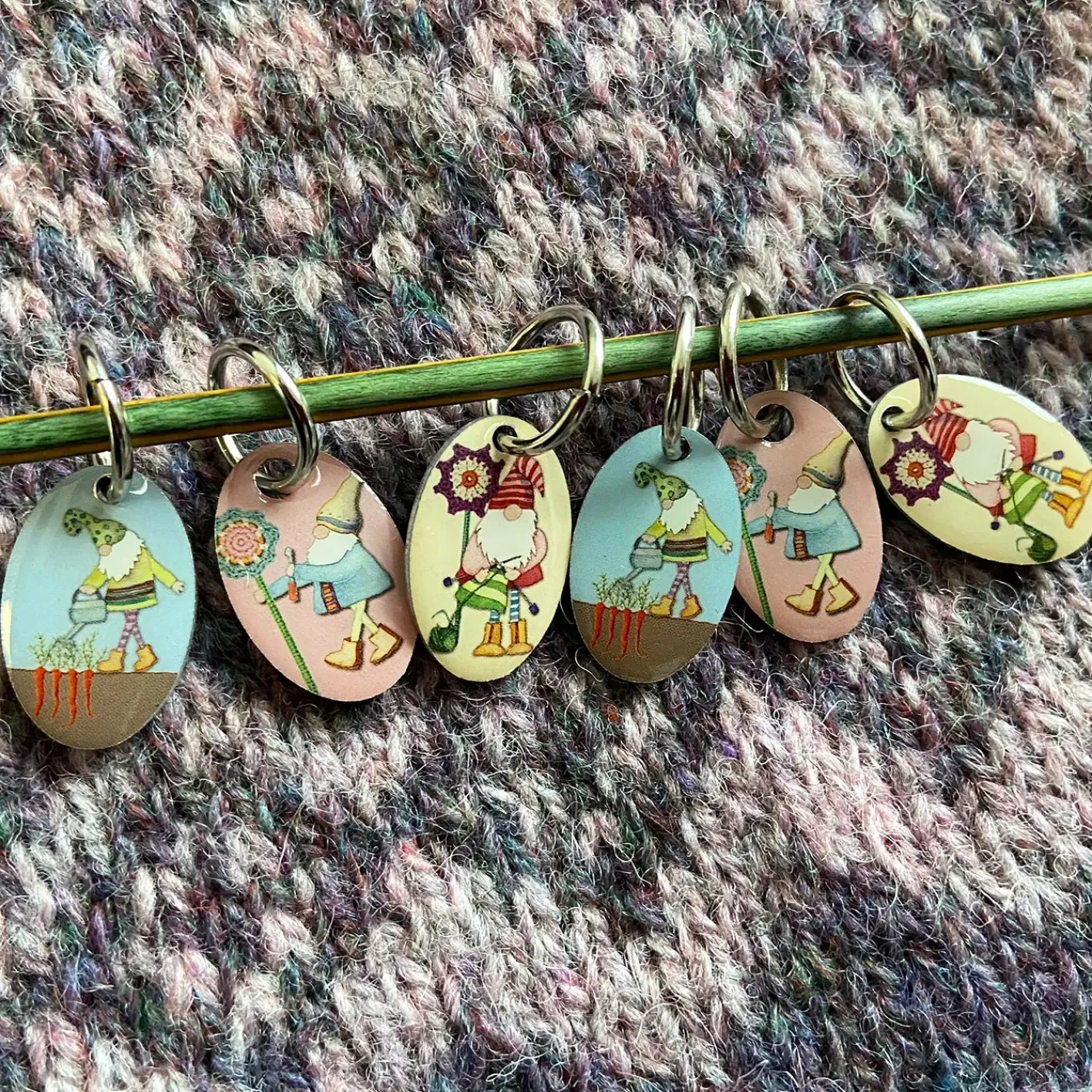 Emma Ball Crafting Gnomes Set of 6 Stitch Markers in a Pocket Tin