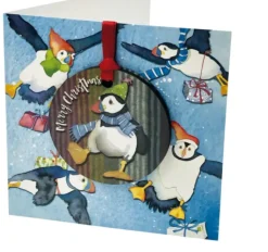 Emma Ball Dancing Puffin Melamine Bauble Card