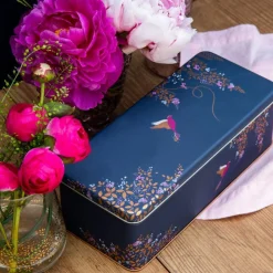 Sara Miller London Dark Blue Bird Long Deep Rectangular Tin