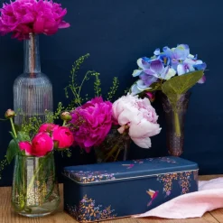 Sara Miller London Dark Blue Bird Long Deep Rectangular Tin