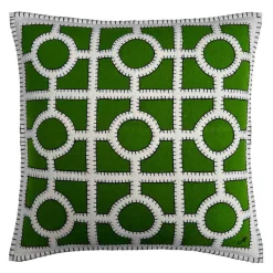 Jan Constantine Deep Green Fretwork Wool Pillow