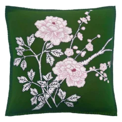 Jan Constantine Deep Green Peony Wool Pillow