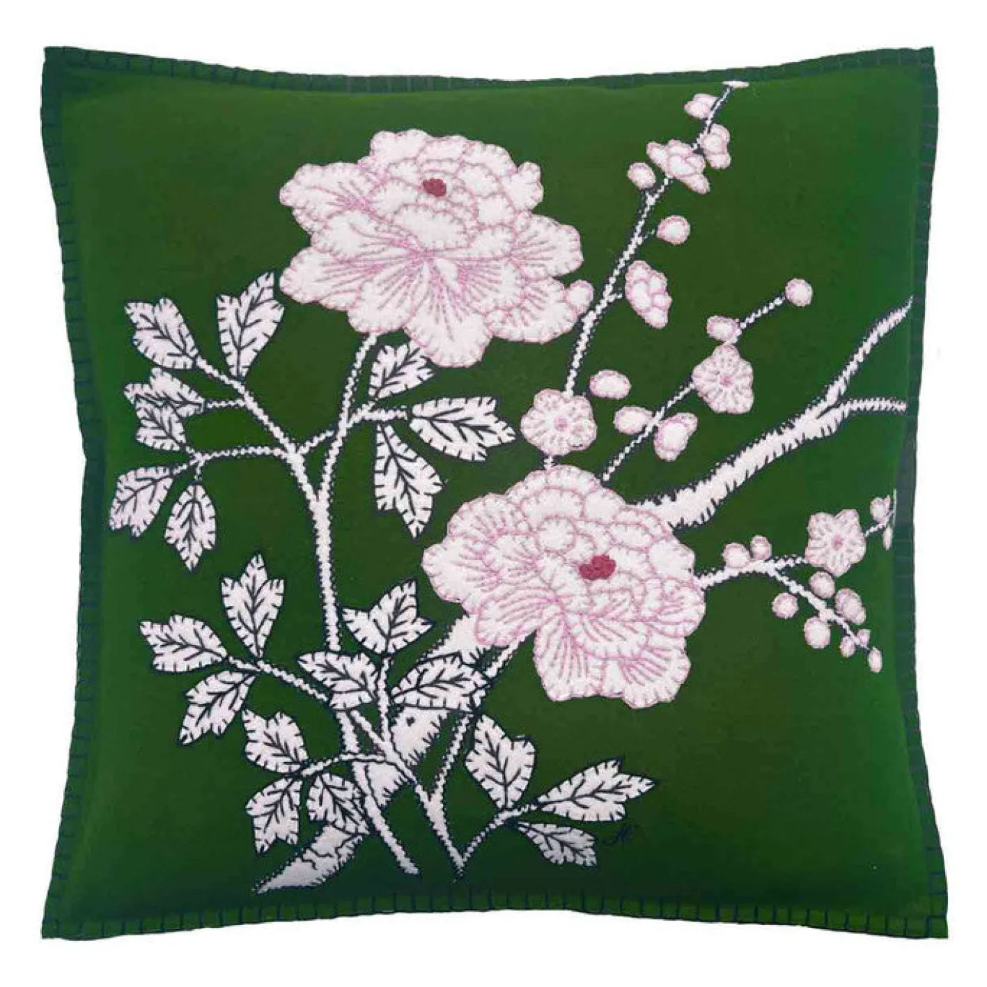 Jan Constantine Deep Green Peony Wool Pillow