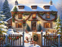 All Jigsaw Puzzles Dogs in a Christmas Cottage Garden 500 Piece Jigsaw Puzzle