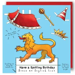 Yeti Dress an English Lion Birthday Card
