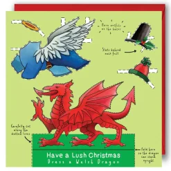 Yeti Dress a Welsh Dragon Christmas Card