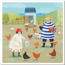 Emma Ball Feeding the Hens Greetings Card